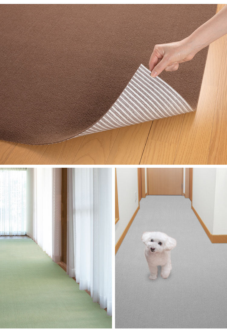 サンコー おくだけ吸着 ズレない マット 90×200cm 厚さ4mm 日本製 はっ水 撥水 洗える 洗濯可 滑り止め ロングマット ペット用 撥水マット カーペットタイプ 無地 床暖房対応 ペット用品 犬用品 国産