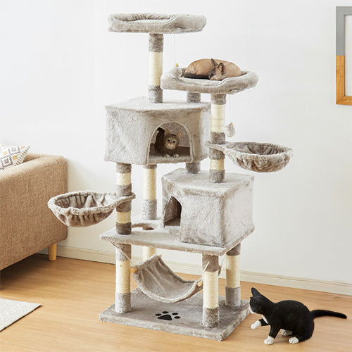 キャットタワー おしゃれ 据え置き 多頭飼い ハンモック付き キャットハウス 爪とぎ おもちゃ 転倒防止 ペット 猫 ねこ タワー 麻紐 猫用品 ペット用品 頑丈 安定 室内 運動不足 ストレス解消 猫タワー 爪研ぎ 麻紐 ねこ 猫 ネコ