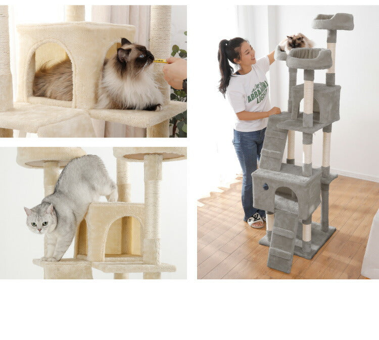 キャットタワー スリム 据え置き 高さ184cm 49×48cm おしゃれ 爪とぎ 多頭飼い 隠れ家 運動不足 ストレス解消 ペット キャットハウス 猫 ねこ おもちゃ 省スペース コンパクト
