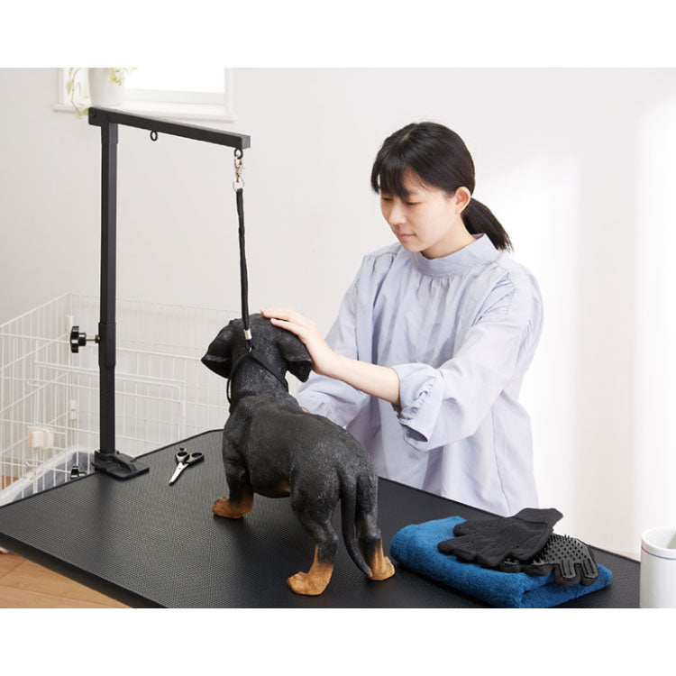 ペット トリミングアーム セット ブラック 幅41×高さ85cm 折りたたみ 手袋付き シンプル 固定式アーム トリミングテーブルアーム 爪切り シャンプー ブロー お手入れ おうちのテーブルで使える 業務用 グルーミング ペット 犬 猫