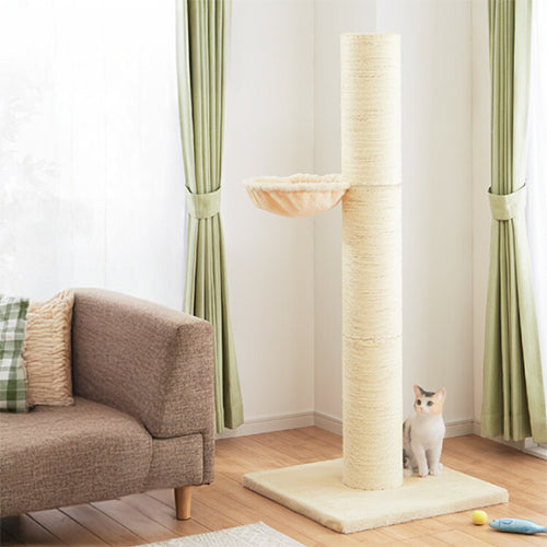 爪とぎ ポール 猫 据え置き 極太 ハンモック付き 高さ142cm ハイタイプ 綿 麻 ナチュラル 北欧 爪とぎポール スクラッチポール 倒れにくい 立って ペット用品 キャットタワー