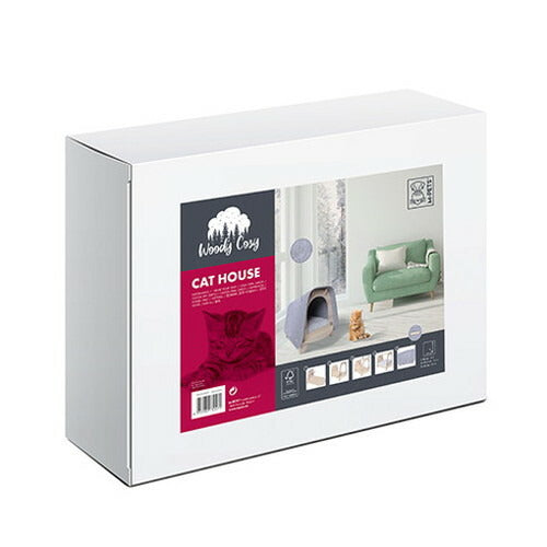 M-PETS エムペッツ ウッディコージー キャットハウス 猫ハウス フェルト 木製 組み立て簡単 クッション付 洗える 猫用 ペット用