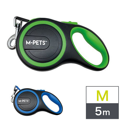 M-PETS エムペッツ 犬用 伸縮 リード M 長さ5m 散歩 さんぽ ワンタッチ 小型犬 中型犬 大型犬 いぬ用 ペット用