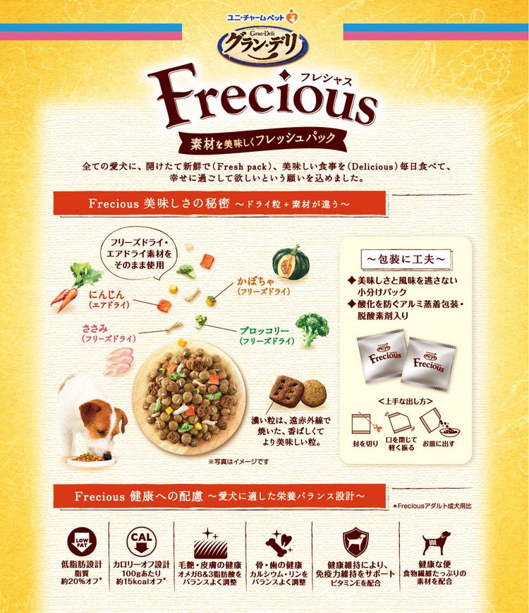 ユニチャーム グラン・デリ フレシャス アダルト成犬用 低脂肪設計 チキン&小魚入り 2kg