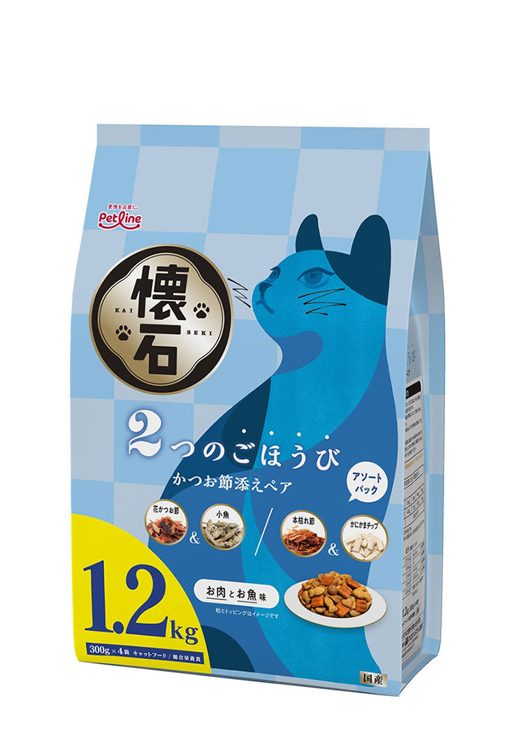 【2個セット】 ペットライン 懐石 2つのごほうび フレーバータイプ 1.2kg x2 2.4kg 2400g 国産 日本製 小分けパック 猫用 猫 キャットフード ドライ