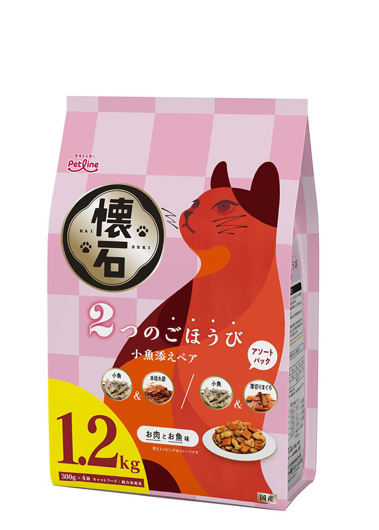 【4個セット】 ペットライン 懐石 2つのごほうび フレーバータイプ 1.2kg x4 4.8kg 4800g 国産 日本製 小分けパック 猫用 猫 キャットフード ドライ