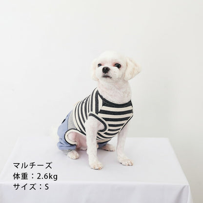 犬 服 犬の服 ドッグウェア ロンパース スリーブレスボーダーロンパース / S,M,L,XL,XXL かわいい おしゃれ 秋 冬 ボーダー 刺繍(代引不可)【メール便（ゆうパケット）】