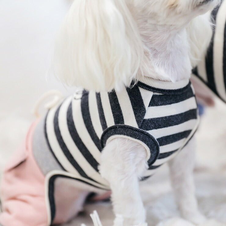 犬 服 犬の服 ドッグウェア ロンパース スリーブレスボーダーロンパース / S,M,L,XL,XXL かわいい おしゃれ 秋 冬 ボーダー 刺繍(代引不可)【メール便（ゆうパケット）】