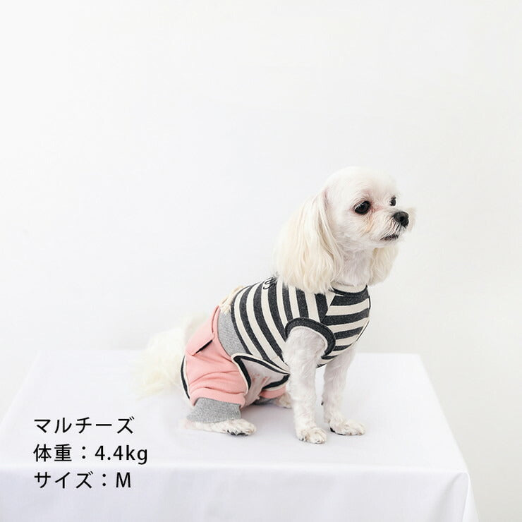 犬 服 犬の服 ドッグウェア ロンパース スリーブレスボーダーロンパース / S,M,L,XL,XXL かわいい おしゃれ 秋 冬 ボーダー 刺繍(代引不可)【メール便（ゆうパケット）】