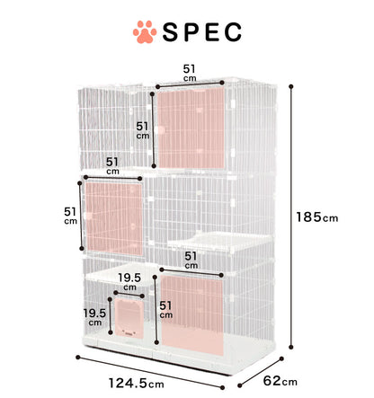 キャットケージ 大型 組み合わせ自由 ホワイト 3段 幅125cm 幅広設計 キャスター付き シンプル おしゃれ キャットゲージ ハウス キャットペットケージ ペットゲージ 保護 多頭飼い 保護 猫 ネコ ねこ