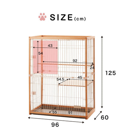 猫 ケージ キャットケージ 2段 木製 おしゃれ 木目調 インテリア スリム コンパクト 北欧 広々 大型 猫ゲージ 高級感 キャットハウス ネコ ハウス 多段 留守番 保護 脱走防止 多頭飼い 多頭 スチール