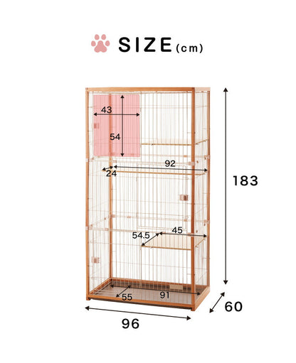 猫 ケージ キャットケージ 3段 木製 おしゃれ 木目調 インテリア スリム コンパクト 北欧 広々 大型 猫ゲージ 高級感 キャットハウス ネコ ハウス 多段 留守番 保護 脱走防止 多頭飼い 多頭 スチール