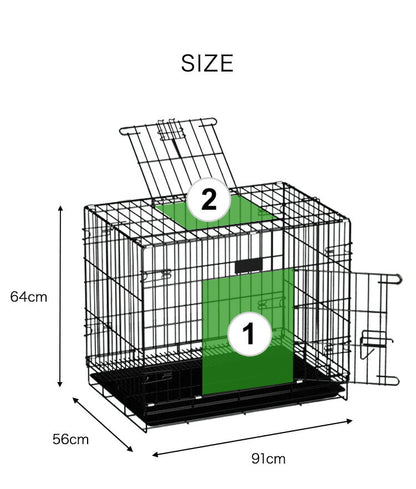 犬 ケージ 屋根付き 折りたたみ 幅91 高さ64cm 天井開閉 ツードア ブラック スチール製 トレイ付き ペットケージ ドックケージ キャットケージ 簡易 小屋 トレー