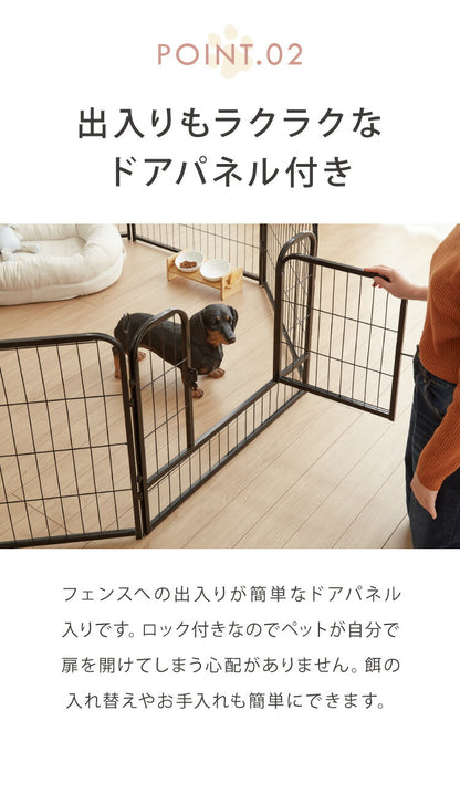 ペットケージ 犬 高さ60cm ブラック ドア付き 八角形 長方形 レイアウト自由 折りたたみ シンプル おしゃれ ペットサークル ペットフェンス ドッグケージ 犬用ケージ ペット 組み立て簡単 多頭飼い 柵 屋内 屋外 犬用品 サークル