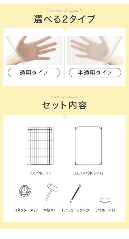 ペットフェンス 半透明 透明 置くだけ 50×70cm ドア付き 防水仕様 滑り止め 組立簡単 コンパクト ジョイント式 ペットサークル ペットケージ ペットフェンス 柵 ドックケージ 犬 猫 ペット用品 屋内 広い 脱走防止 仕切り