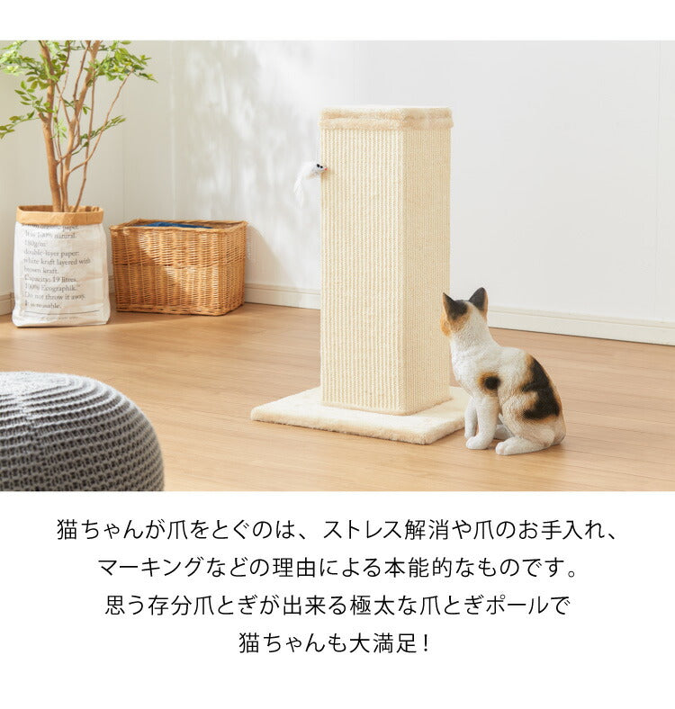 爪とぎ 猫 角型 ポール幅20cm 高さ63cm 天然麻 ベージュ 組立簡単 六角レンチ付き 40×40cm ストレス解消 丈夫 多頭飼い シンプル ナチュラル おしゃれ かわいい 大きめ 猫用爪とぎ 猫用品 つめとぎ つめとぎポール