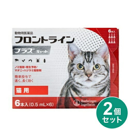 【動物用医薬品】 【2個セット】 フロントライン 猫用 6本入 ノミ 蚤 ダニ ハジラミ 駆除剤 駆除液 動物用 ペット用 医薬品 フロントラインプラスキャット(代引不可)【メール便配送】