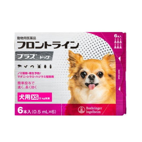 【動物用医薬品】 フロントライン 犬用 XS 5kg未満 6本入 ノミ 蚤 ダニ ハジラミ 駆除剤 駆除液 動物用 ペット用 医薬品 超小型犬 小型犬 フロントラインプラスドッグ(代引不可)【メール便配送】