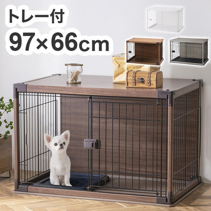 ケージ サークル ハウス 犬 木目調 97x66cm 屋根 トレー付 天板 背面パネル ペットサークル ペットケージ 犬用 ゲージ おしゃれ アイリスオーヤマ インテリアウッディサークル PIWS-960