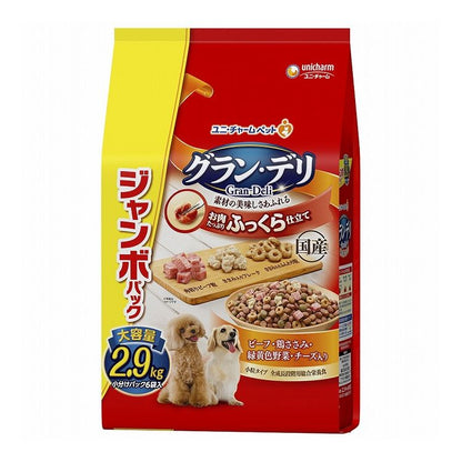 ユニチャーム グラン・デリ ふっくら仕立て ビーフ・鶏ささみ・緑黄色野菜・チーズ・角切りビーフ粒入り ジャンボパック2.9kg