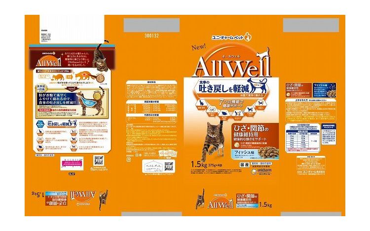 ユニチャーム AllWell ひざ・関節の健康維持用フィッシュ味挽き小魚とささみ フリーズドライパウダー入り 1.5kg