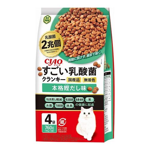 いなばペットフード CIAO すごい乳酸菌クランキー 本格鰹だし味 760g(190g×4袋)