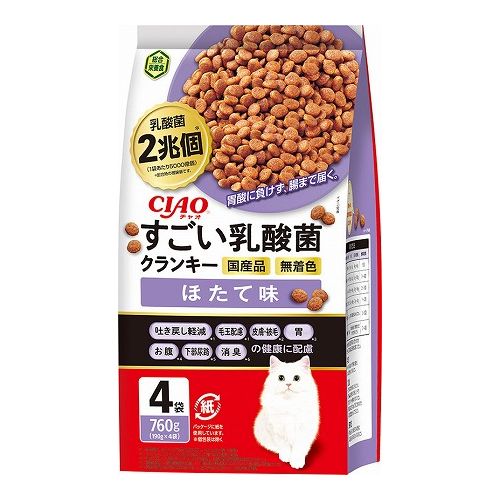 いなばペットフード CIAO すごい乳酸菌クランキー ほたて味 760g(190g×4袋)