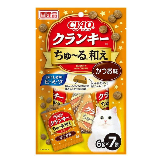 【12個セット】 CIAO クランキー ちゅ~る和え かつお味 6g×7袋 x12