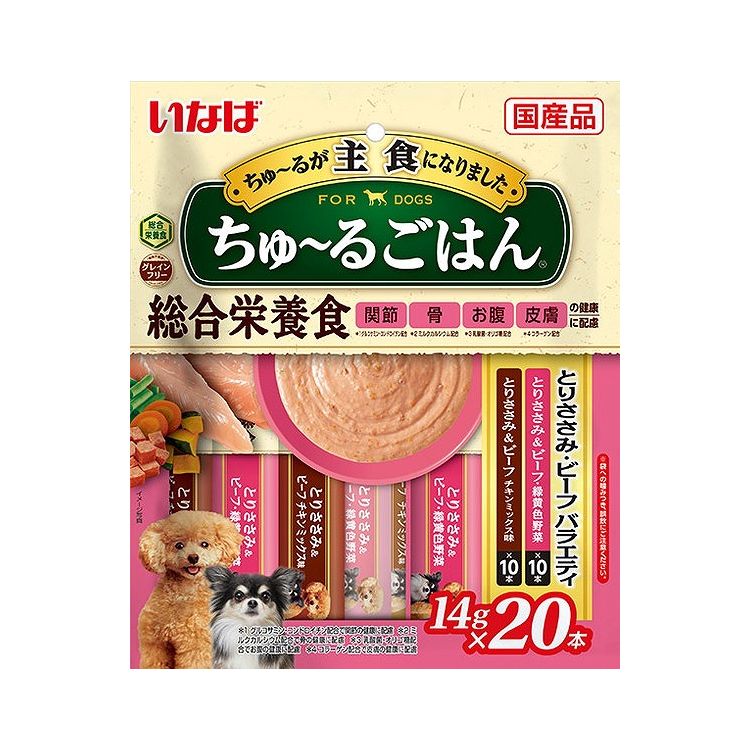 【4個セット】 いなば ちゅ~るごはん とりささみ ビーフバラエティ 14g×20本 x4