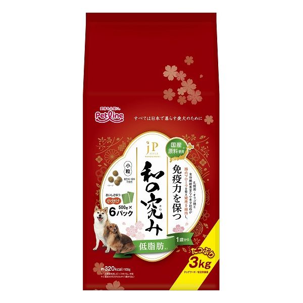 ペットライン JPスタイル和の究み 小粒 低脂肪 1歳から 3kg (500g×6)