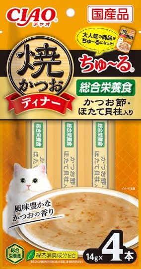 【6個セット】 焼かつおディナーちゅ~る かつお節・ほたて貝柱入り 14g×4本 x6