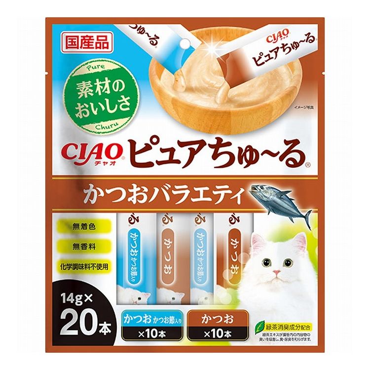 【4個セット】 いなば ピュアちゅ~る かつおバラエティ 14g×20本 ピュア ちゅーる ちゅ~る ピュアちゅーる 無添加 日本製 国産