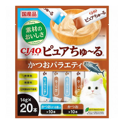 【8個セット】 いなば ピュアちゅ~る かつおバラエティ 14g×20本 ピュア ちゅーる ちゅ~る ピュアちゅーる 無添加 日本製 国産