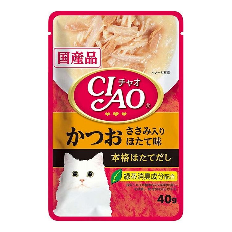 【24個セット】 CIAO パウチ かつお ささみ入り ほたて味 40g x24