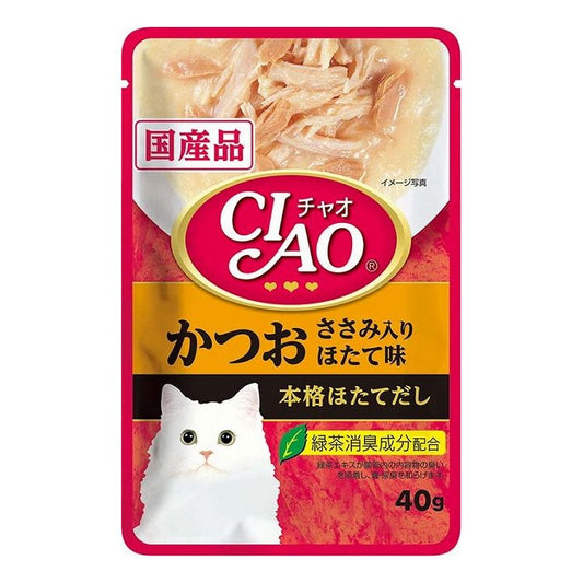 【48個セット】 CIAO パウチ かつお ささみ入り ほたて味 40g x48