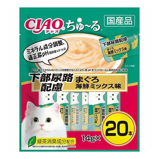 【2個セット】 CIAO ちゅ~る 下部尿路配慮 まぐろ 海鮮ミックス味 14g×20本 x2