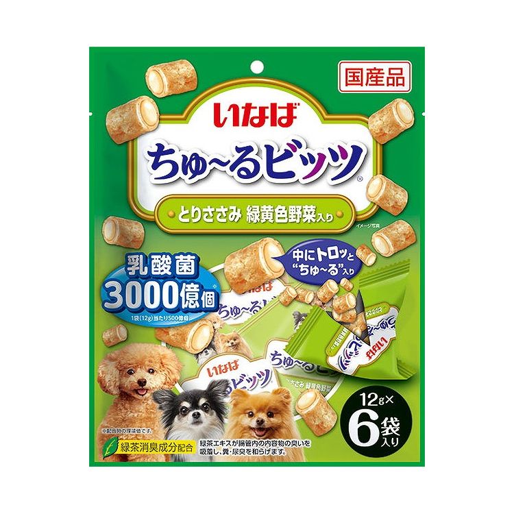 【4個セット】 いなば ちゅ~るビッツ とりささみ 緑黄色野菜入り 12g×6袋 x4