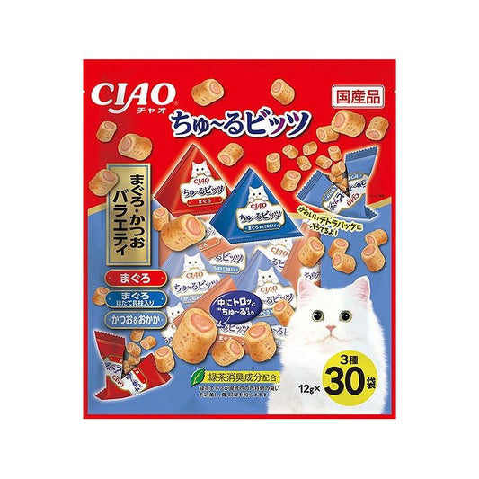 【2個セット】 CIAO ちゅ~るビッツ まぐろ・かつおバラエティ 12g×30袋入 x2