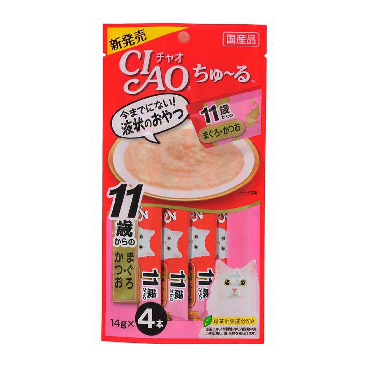 【12個セット】 CIAO ちゅ~る 11歳からのまぐろ・かつお 14g×4本 x12