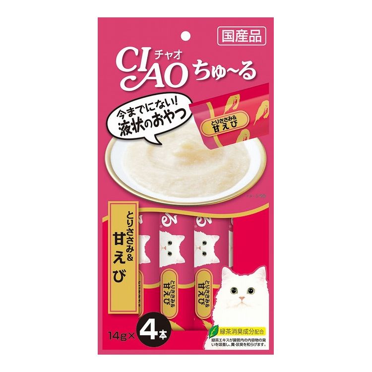 【12個セット】 CIAO ちゅ~る とりささみ&甘えび 14g×4本 x12