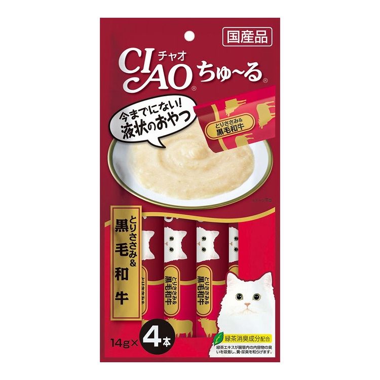 【12個セット】 CIAO ちゅ~る とりささみ&黒毛和牛 14g×4本 x12