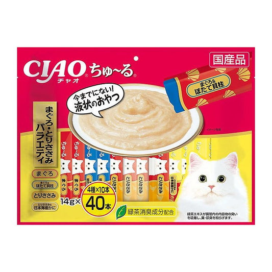 【2個セット】 CIAO ちゅ~る まぐろ・とりささみバラエティ 14g×40本 x2