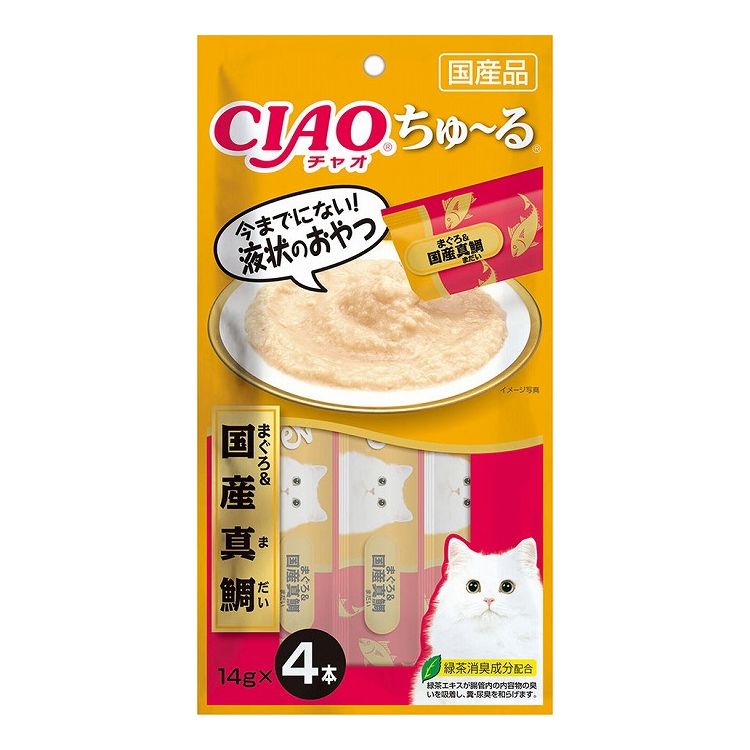 【12個セット】 CIAO ちゅ~る まぐろ&国産真鯛 14g×4本 x12