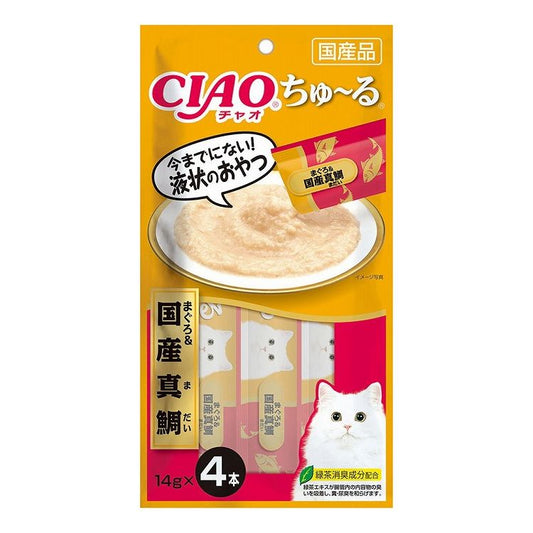 【24個セット】 CIAO ちゅ~る まぐろ&国産真鯛 14g×4本 x24