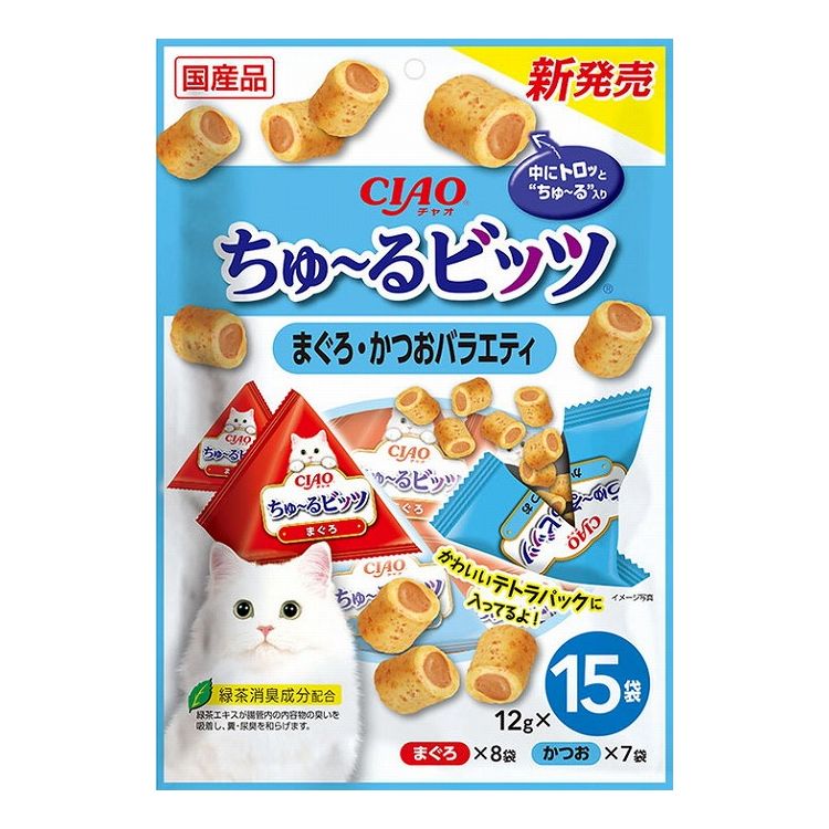 【4個セット】 CIAO ちゅ~るビッツ まぐろかつおバラエティ 12g×15袋 x4