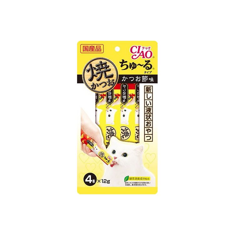 【12個セット】 CIAO 焼かつおちゅ~るタイプ かつお節味 12g×4本 x12