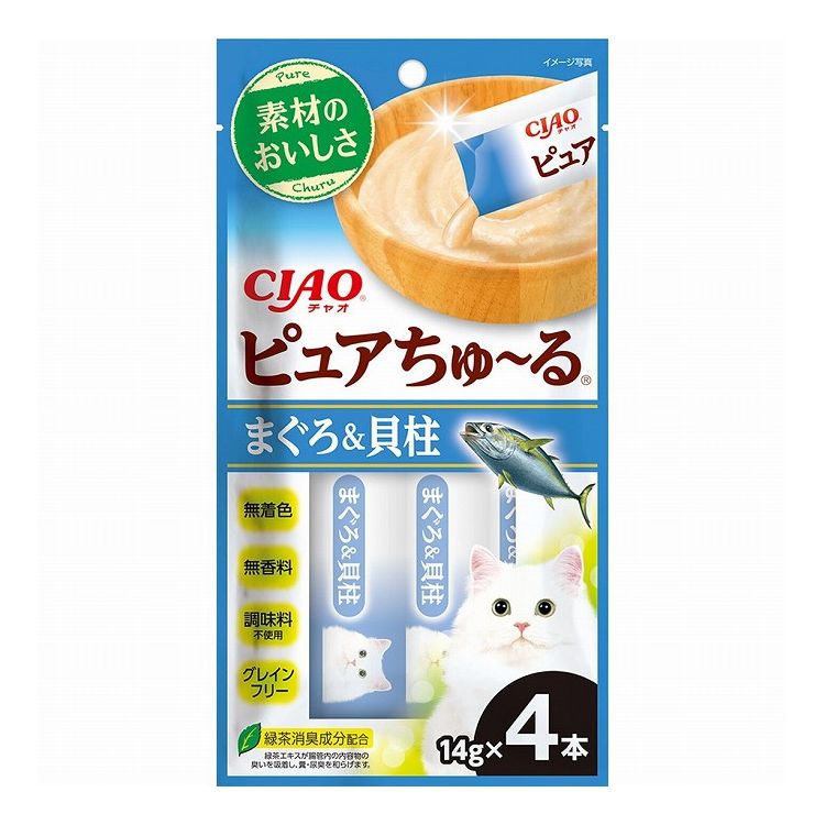 【24個セット】 CIAO ピュアちゅ~る まぐろ&貝柱 14g×4本 x24