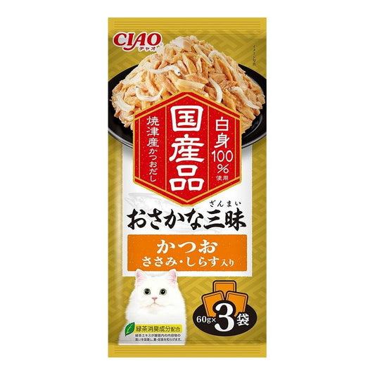 【16個セット】 CIAO おさかな三昧 かつお ささみ・しらす入り 60g×3袋 x16