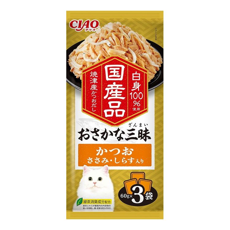 【4個セット】 CIAO おさかな三昧 かつお ささみ・しらす入り 60g×3袋 x4