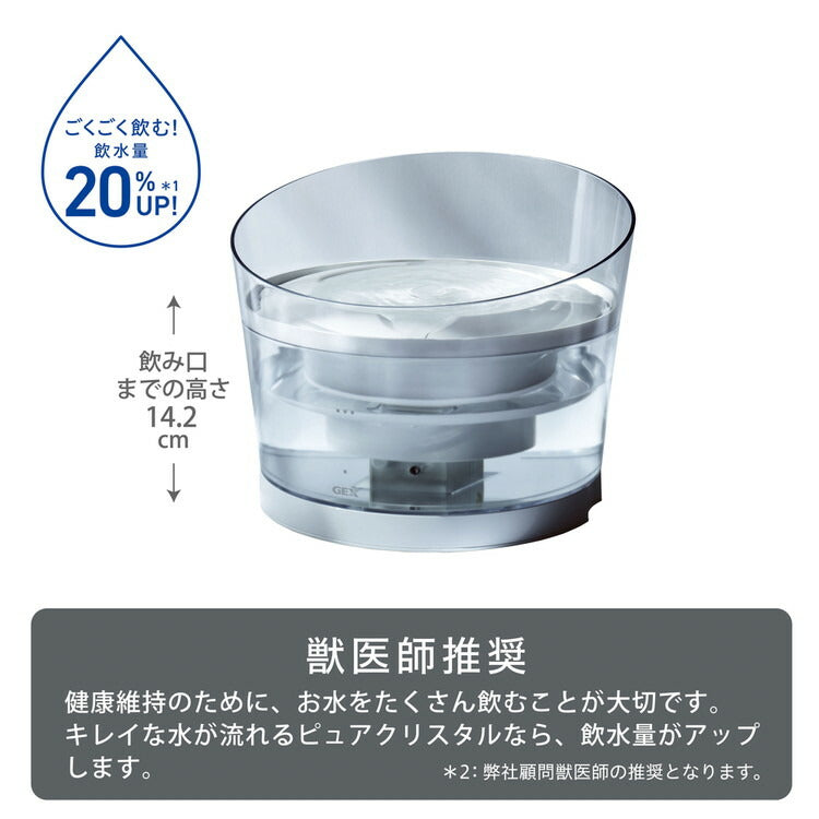 ジェックス ピュアクリスタル グラッシーR 1.5L 犬用 透明 スケルトン ペット用給水器 給水機 水飲み器 水飲み 自動 給水器 USB 静音 静か ペット用 犬 GEX